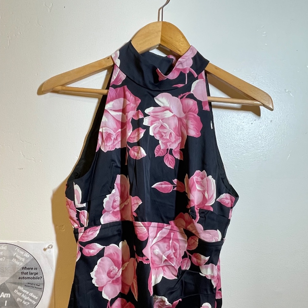 KAREN MILLEN Oriental Chinese Pink Floral Halter Top US 10